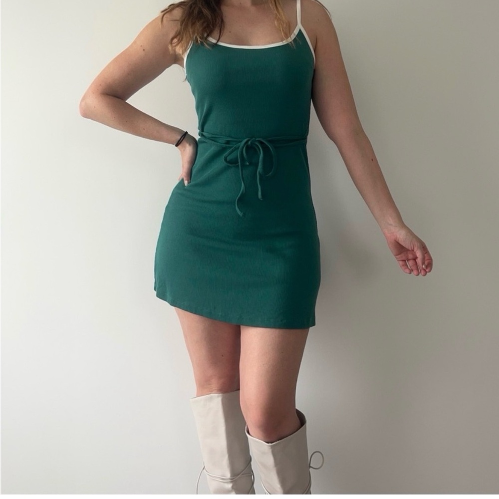 Ribbed Green Mini Dress